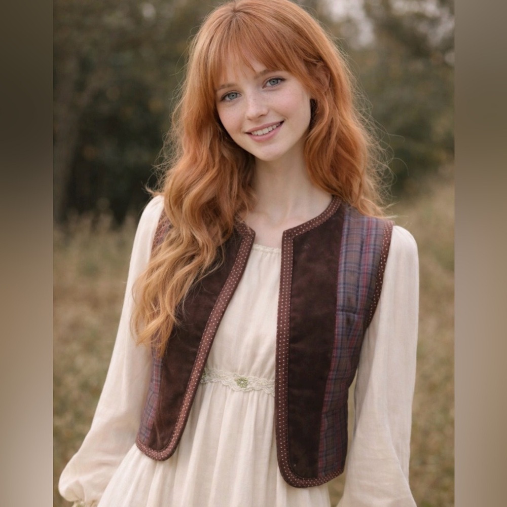 *Gunne Sax - vintage 70’s 80’s- Plaid and velvet Brown & Red Vest